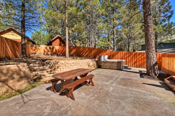Backyard with large lot & treed views