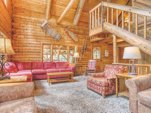 Living room with seating and vibrant accents