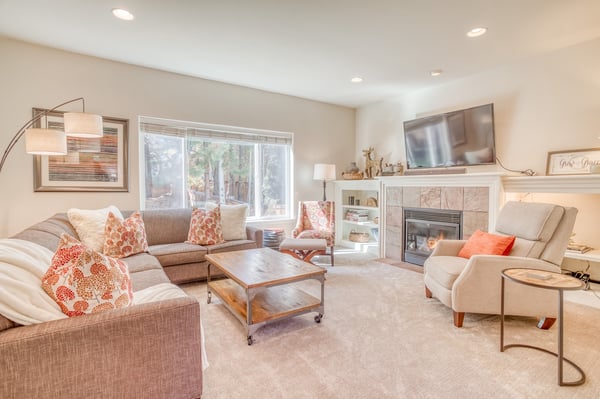 Living room with cozy fireplace