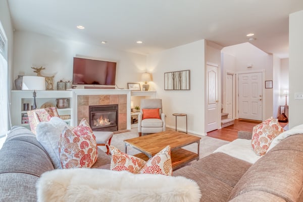 Living room with cozy fireplace